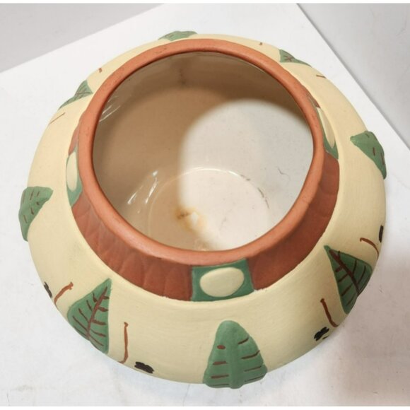 Vintage Southwestern Pottery Vase Round with Leaves Tan Green Brown 6" Tall - Picture 4 of 15